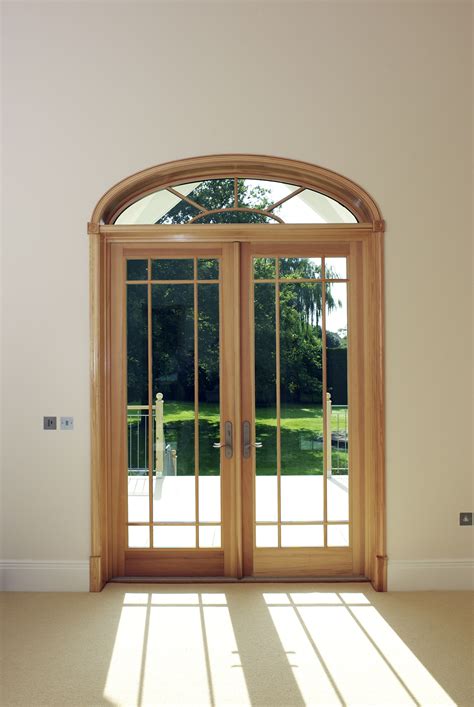 Traditional Wooden French Door With Round Top Special Shaped Windows In