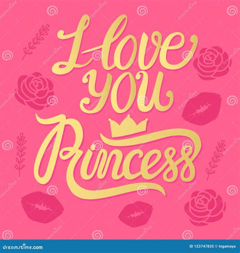 Vector Princess I Love You Inscription Gold Sign On Pink Background