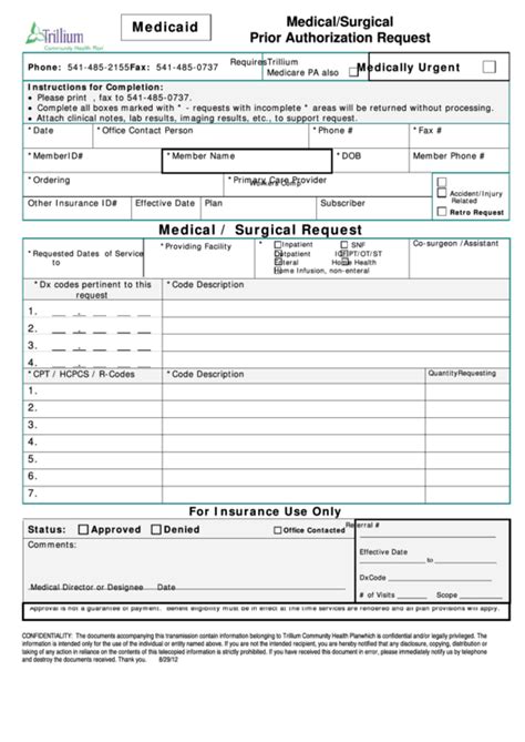 Fillable Medicaid Medical Surgical Prior Authorization Request