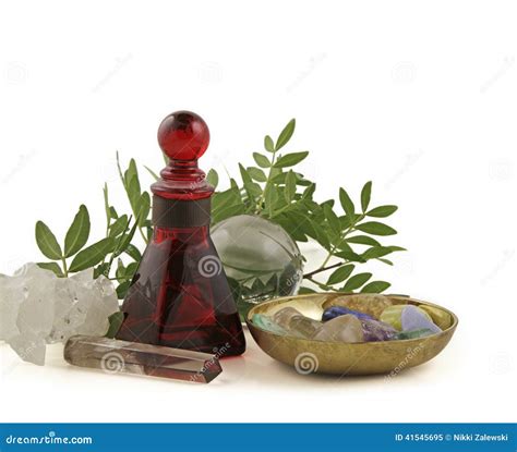 Crystal Healing Herbs And Essential Oils Stock Image Image Of Cure