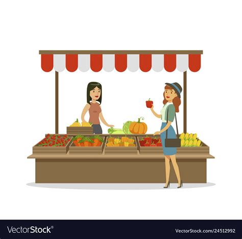 Cheerful Female Farmer Selling Vegetables On Stall