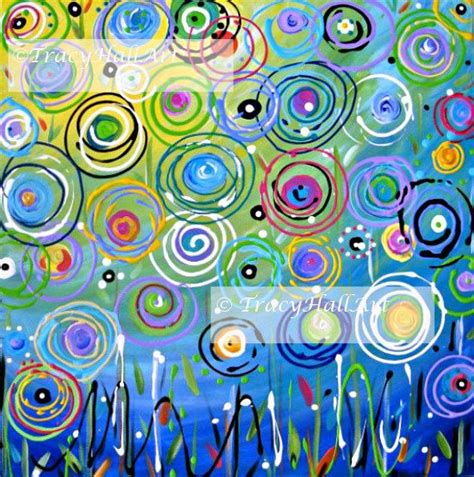 Abstract Painting Turquoise Aqua Blue Yellow Circle Art Canvas 20 X 20