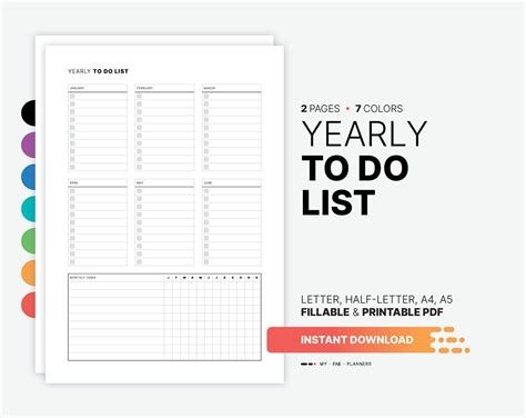 Yearly Planner Planner Calendar To Do Lists Printable Printables
