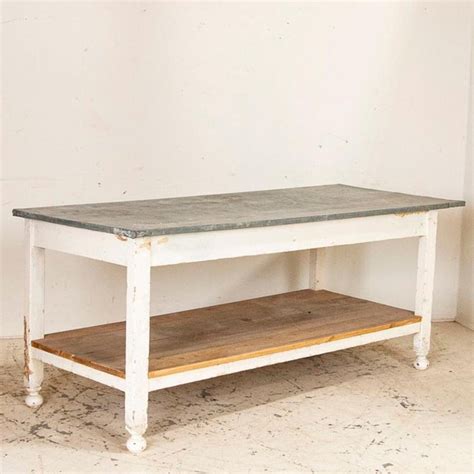 $229.98 ($114.99 per item) 301. Antique White Painted Work Farm Table with Zinc Top, Kitchen Island For Sale at 1stdibs