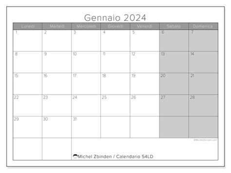 Calendario Gennaio 2024 Da Stampare 54LD Michel Zbinden IT