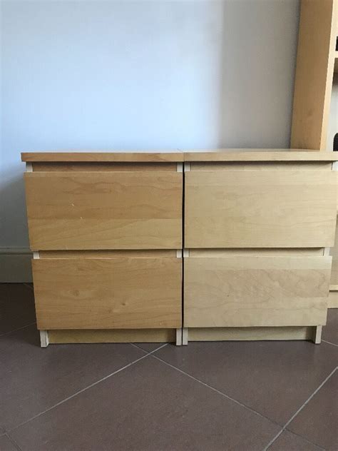 Malm oak veneer, chest of 2 drawers, 40x55 cm. IKEA Malm 2x Chest of 2 Drawers Bedside Table White ...