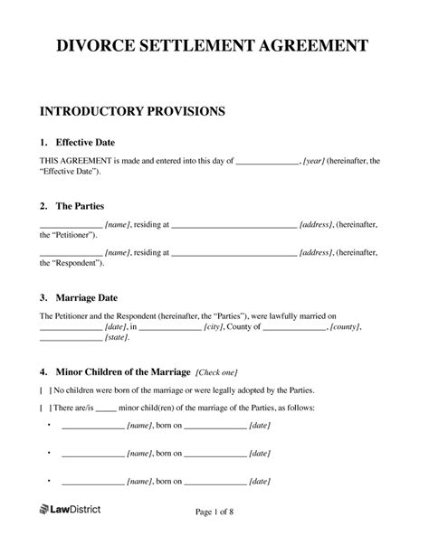 Free Marital Settlement Agreement Divorce Template Lawdistrict