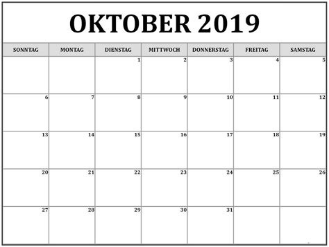 Malaysia lunar calendar 2019 comprises of all the important dates for malaysians. Kalender Oktober 2019 Druckbare Bilder | Nosovia.com