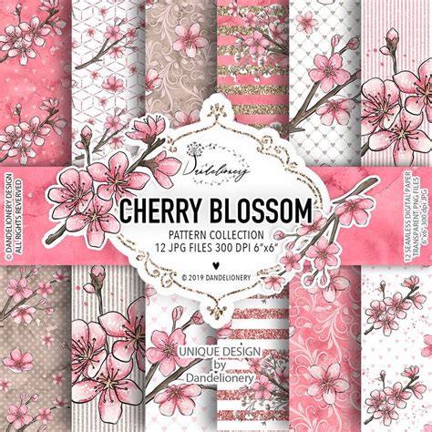 Cherry Blossom Digital Paper Pack Garden Flower Pattern Etsy