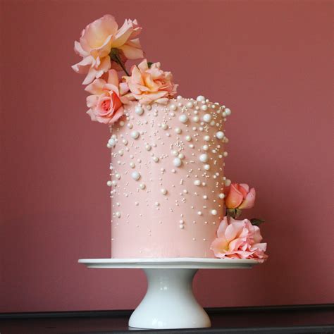 Peach Buttercream Pearl Cake Fresh Flower Cake Pearl Cake Cake