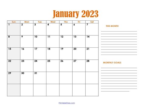 January 2023 Calendar Printable Pdf Template With Holidays