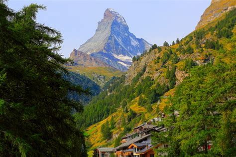 Idyllic Zermatt Alpine Village And Matterhorn Alpine Landscape Swiss