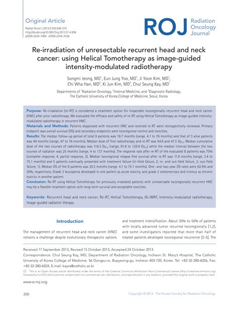 Pdf Re Irradiation Of Unresectable Recurrent Head And Neck Cancer