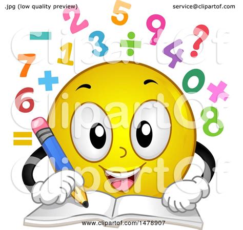Clipart Of A Yellow Smiley Face Emoji Solving Math Problems Royalty