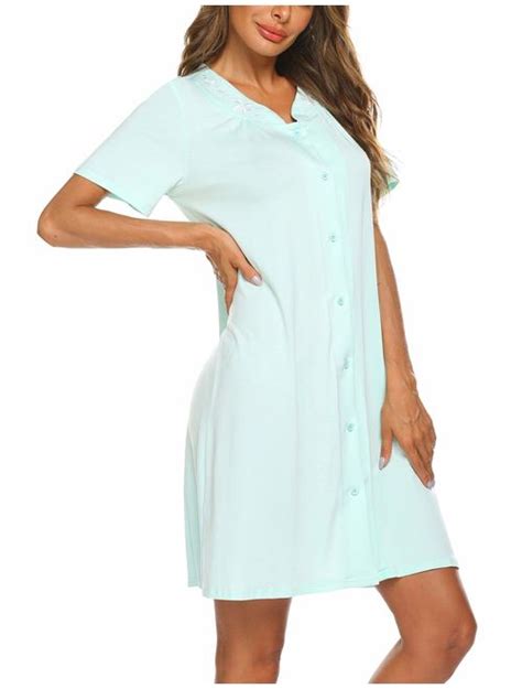 Buy Ekouaer Nightgown Button Front Sleepshirt Short Sleeve Dusters And