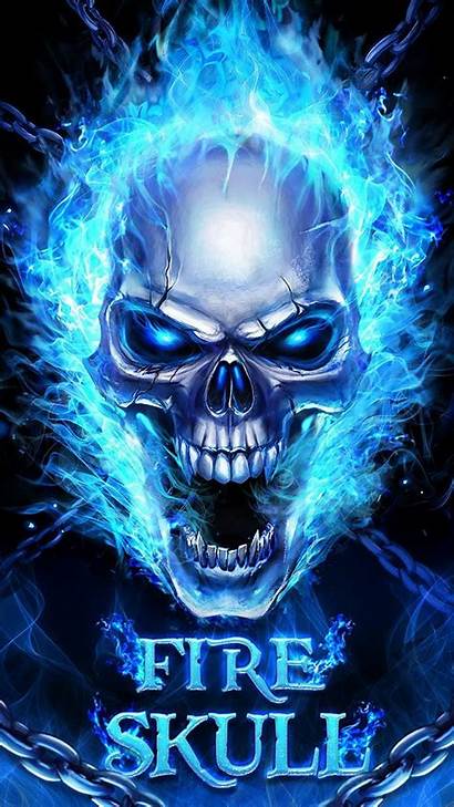 Skull Fire Tengkorak Fondo Fuego Pantalla Azul