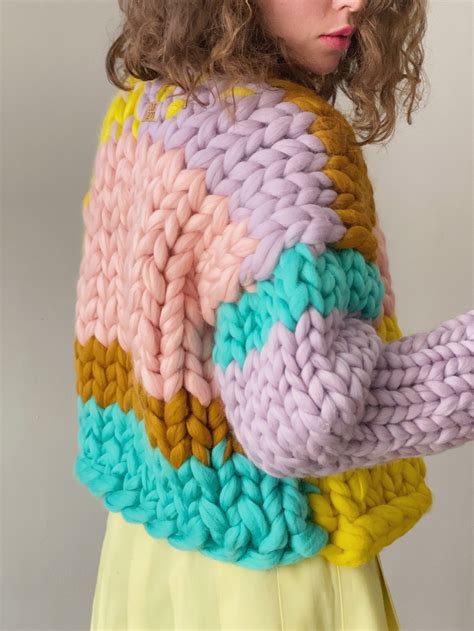 Knit Cropped Cardigan Chunky Knit Cardigan Oversized Wool Etsy