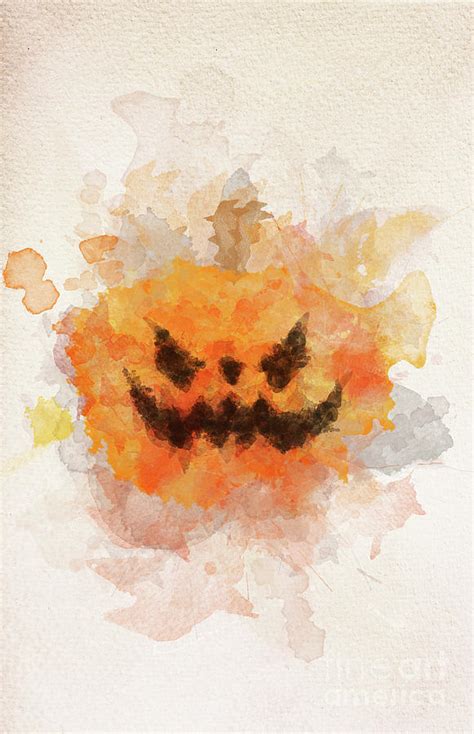 Halloween Scary Pumpkin In Watercolor Painting Photograph By Michal