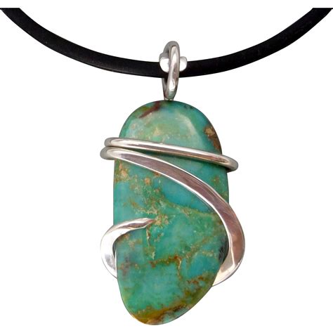 Turquoise Sterling Silver Wrapped Pendant Necklace I wrapped this beautiful Turquoise cabochon ...