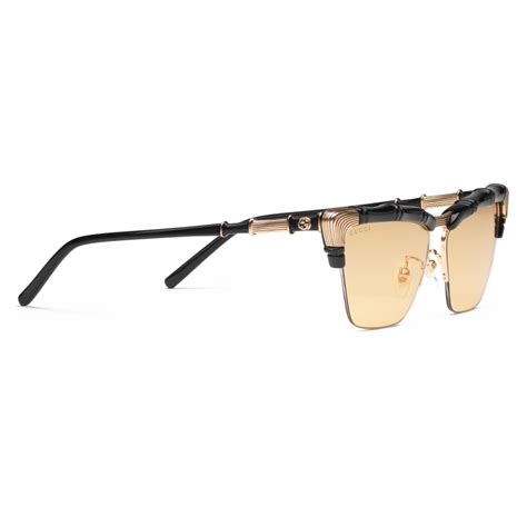 Gucci Bamboo Effect Cat Eye Sunglasses Black Yellow Gucci Eyewear