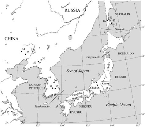 Apple botches china and japan maps in ios 6. Map of Japan and surrounding areas. Collection sites in Korea, China... | Download Scientific ...