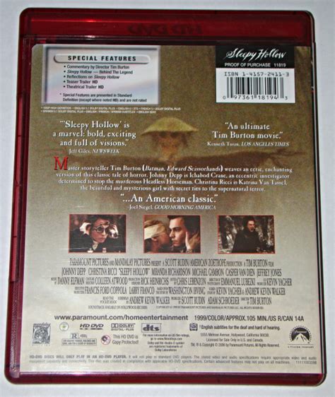 Hd Dvd Sleepy Holow Johnny Depp Christina Ricci Dvds Blu Ray Discs