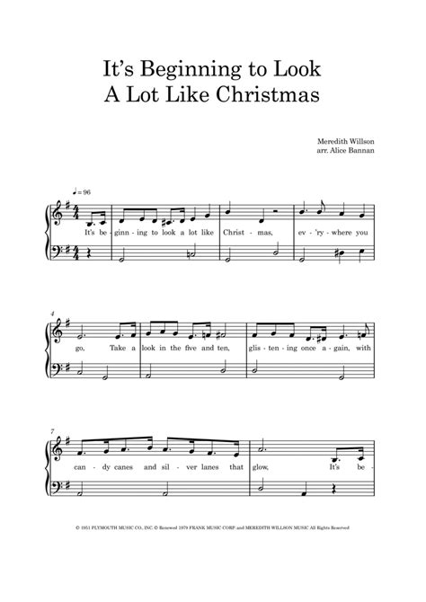 It S Beginning To Look Like Christmas Arr Alice Bannan Sheet Music Meredith Willson Piano