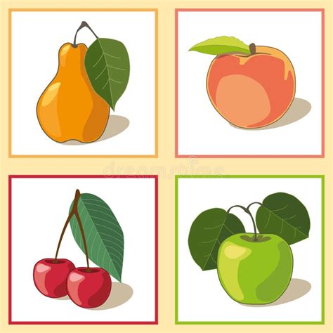 Fruit Set Pear Cherry Peach Apple Stock Vector Illustration Of Color