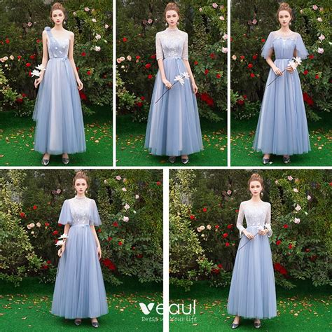 Chic Beautiful Discount Sky Blue Bridesmaid Dresses 2019 A Line