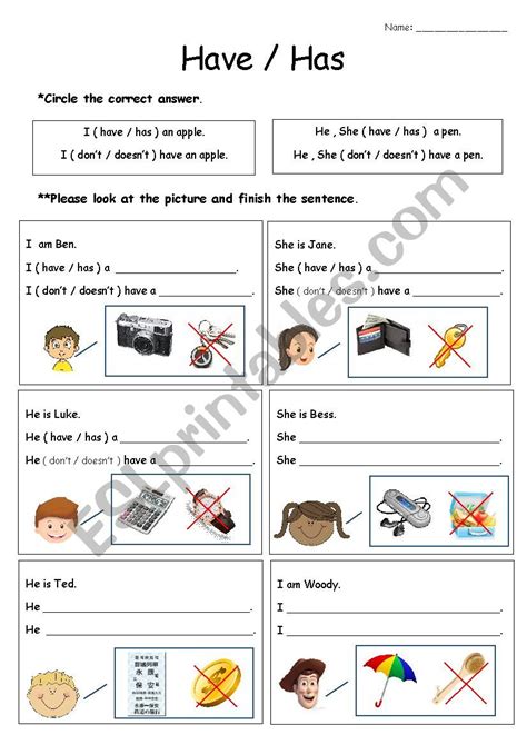 Have And Has Esl Worksheet By Gaby0215