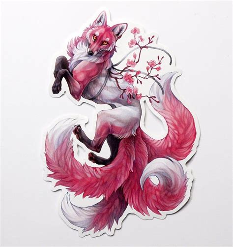 Large Vinyl Sticker Sakura Fox Fox Artwork Animal Drawings