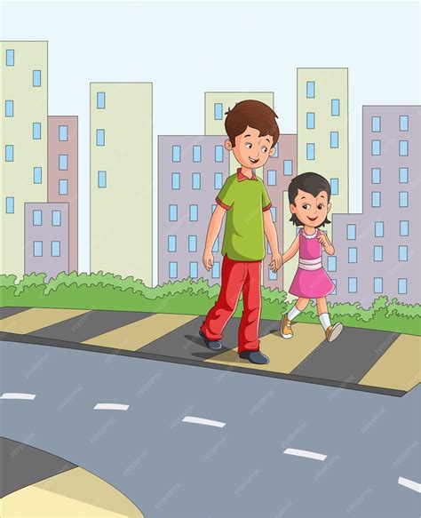 Premium Vector Cute Girl And Boy Walking On The Footpath Holding