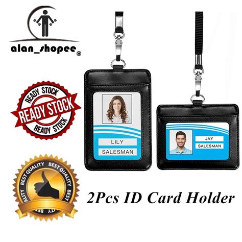 2 Pack Vertical And Horizontal Pu Leather Id Badge Holder With 2