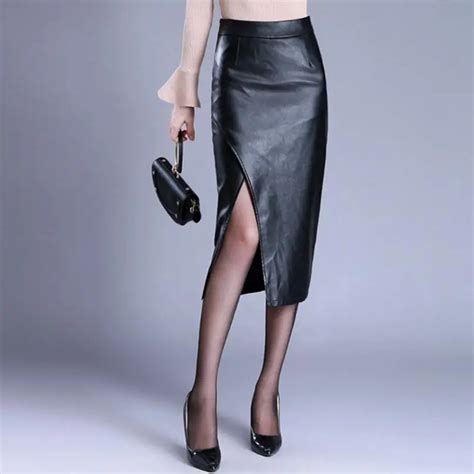 Pu Leather Skirts Womens Split Pencil Skirts Vintage Bodycon Long Skirt Plus Size 4xl In Skirts