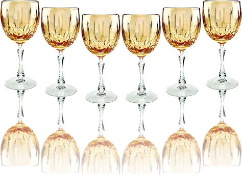 Neman Tm8353 O 9 5 Oz Handmade Crystal Cut Wine Glasses Orange Colored Stemmed Glassware Set