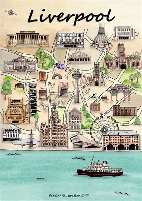 Great savings free delivery / collection on many items. Liverpool Map-illustrated print-Liverpool gift | Liverpool ...