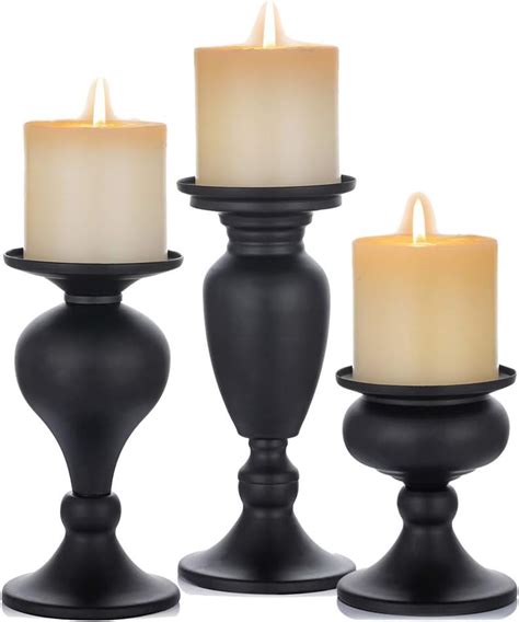 Sziqiqi Set Of 3 Metal Pillar Candle Holders 13cm 185cm 21cm High