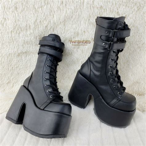 Demonia Camel 250 Stacked Black Matte Platform Goth Punk Calf Boot In Stock Ny Totally Wicked