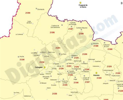 Huelva Mapa Provincial Con Municipios Y Códigos Postales