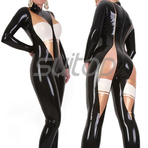 Suitop Fashional Womens Rubber Latex Long Sleeve Catsuit