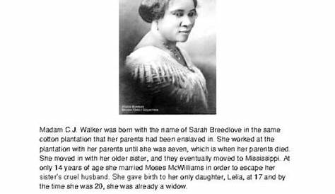The Life of Madam C.J. Walker Reading Comprehension and History