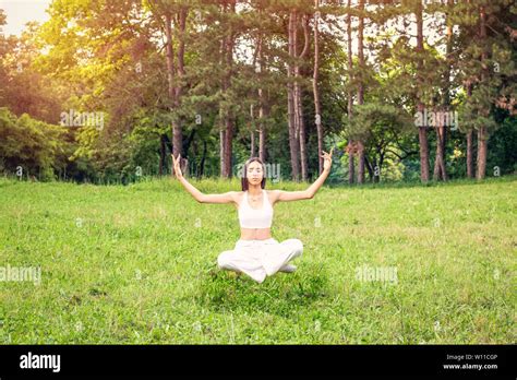 Yoga Meditation Levitation Young Woman Doing Yoga Outdoor Stock Photo