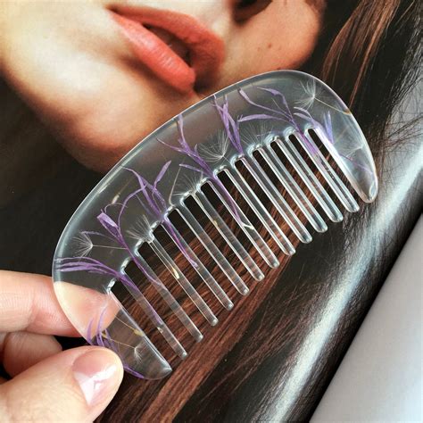 Clear Resin Comb Wide Tooth Comb Dandelion Cornflower Resin Etsy