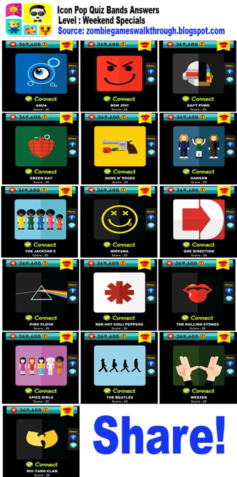 Icon Pop Quiz Weekend Specials Bands Answers Zombie Games Walkthrough