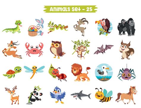 Set Of Cute Cartoon Animals 21810840 Vector Art At Vecteezy