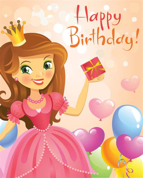 Cute Princess With Happy Birthday Backgroud Vector 04 Free Download