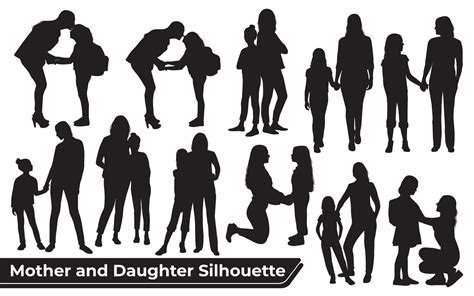 Collection Of Mom And Daughter Silhouettes In Different Poses 4813695 Vector Art At Vecteezy