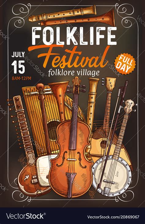 Folk Music Festival Poster With Musical Instrument