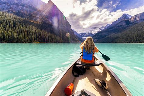 Canada Alberta Banff National Park Canoeing On Lake Louise