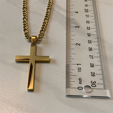 Large Gold Cross Necklace For Men With Figaro Chain Gold L Stainless Steel Cross Necklace